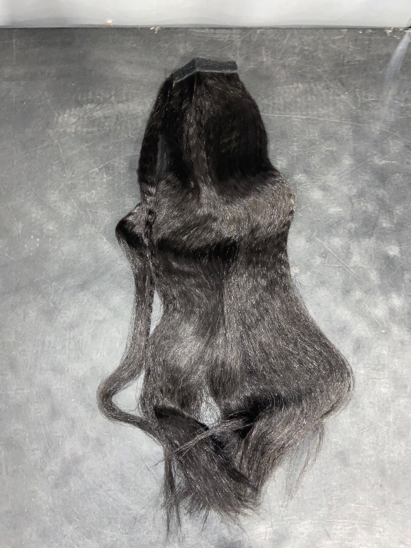 Photo 1 of Long Yaki Straight Ponytail Extension for Black Women 20 Inch Natural Black Wrap Around Magic Paste Synthetic Clip in Ponytail Thick Kinky Straight Hair Pony Tail for Daily Use (1B)
