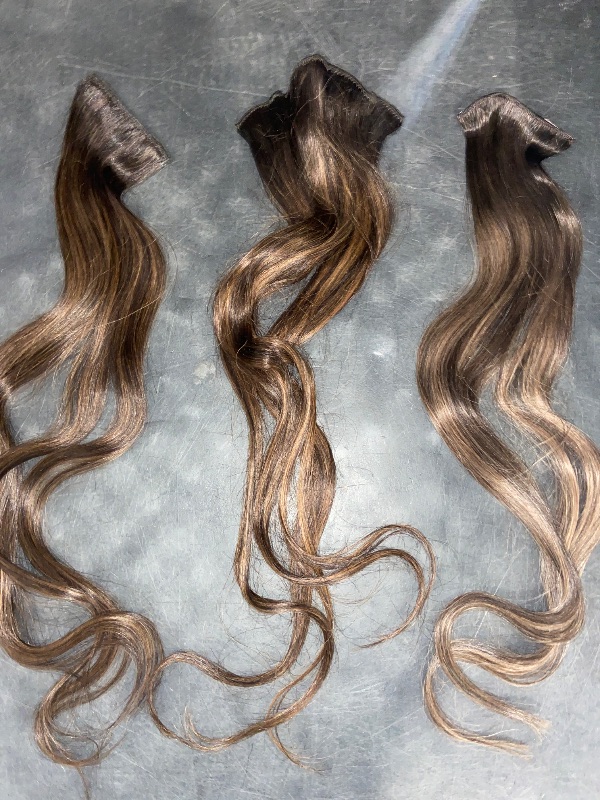 Photo 1 of LaaVoo Weft Hair 7 Extensions Human Hair Straight Hair Weft Extensions Dark Brown Ombre Light Brown Balayage Sew in Hair Extensions Real Human Hair Seamless 18 Inch 100g
