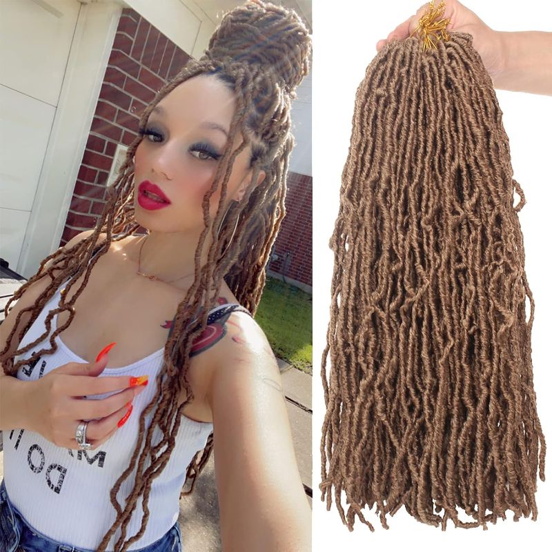 Photo 1 of 18 Inch 2Packs New Faux Locs Crochet Braids Hair Synthetic Goddess Soft Locs Braiding Hair For Women Curly Wavy Faux Locs Crochet Hair Extensions (18 Inch,27#) 10strands packs

