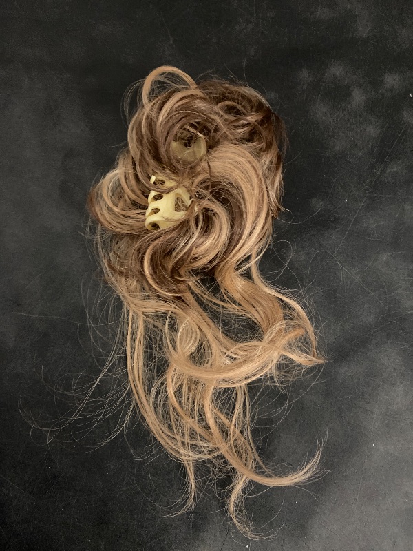 Photo 1 of Large Messy Bun Hair Pieces for Women Wavy Curly Fake Hair Bun Extensions Ponytail Hairpieces for Updo Natural Synthetic Claw Clip Bun Hair Accessories Light Brown mix Blonde