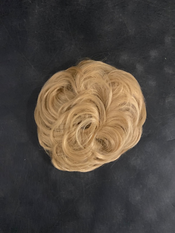 Photo 1 of FESHFEN Messy Bun Hair Pieces - Large Wavy Curly Elastic Hair Bun Scrunchies Ponytail Extensions Synthetic Chignon Hairpieces for Women, Dirty Blonde 1.94oz