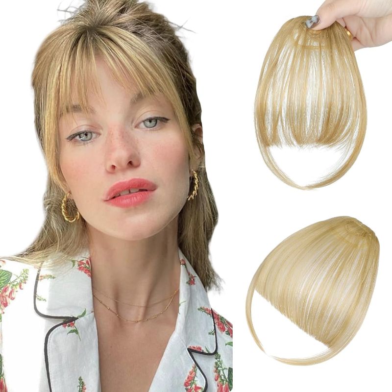 Photo 1 of Clip in Bangs, Wispy Bangs Hair Clip,Natrual Fake Bangs Fringe with Temples Hairpieces for Women Clip on Faux Bangs Hair Extensions for Daily Wear Ash Blonde
