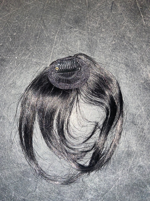 Photo 1 of Clip in Bangs 100% Real Human Hair Extensions Wispy Natural Black Fake Bangs Hair Clip on bangs for women Fringe with Temples Hairpieces Faux Bangs for Daily Wear
