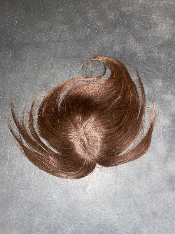 Photo 1 of Real Human Hair Topper Light Thin Clip in Hair Bangs for Women and Men 6 inches Middle Part Straight Hairpieces (Light Brown)