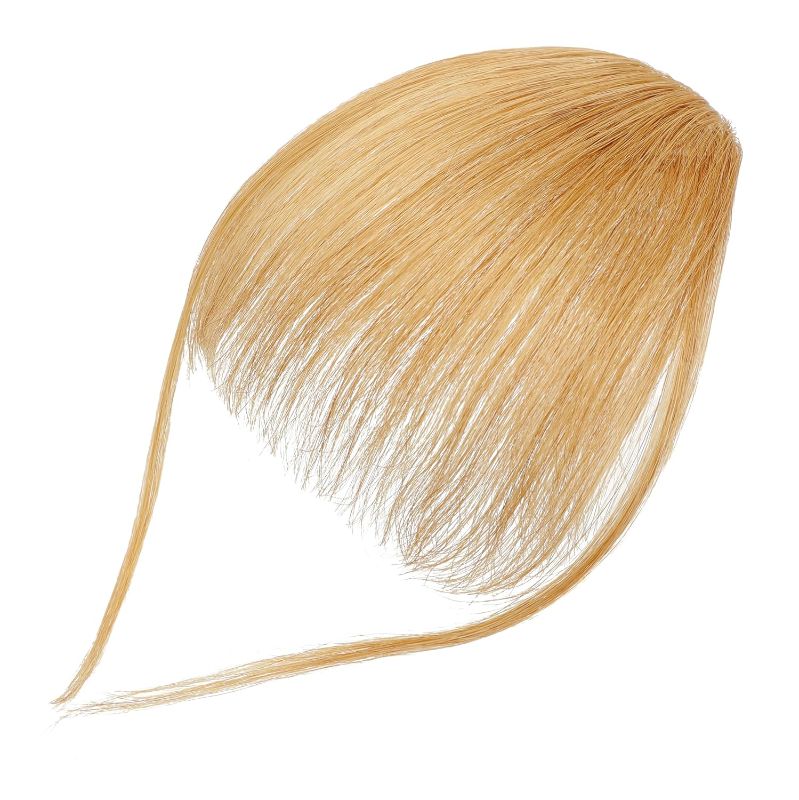 Photo 1 of Human Hair Bangs Clip in Hair Extensions - Faux Blonde Wispy Bangs with Temples for Daily Wear
