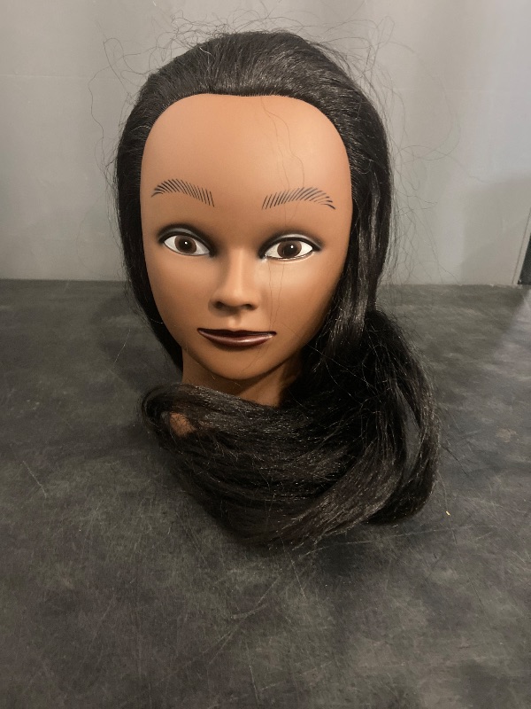 Photo 1 of Mannequin Head with 100% Real Hair, 16" Cosmetology Mannequin Manikin Training Practice Doll Head for Hairdresser Braiding Hair Styling Hairdressing with Clamp Holder- Black