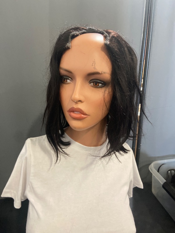 Photo 1 of Orientfashion U Part Bobo Straight Wig 10inch 150% Density Full Head U Shape Clip in Wigs Human Hair For Black Women (BoB Straight 1B, 10inch)