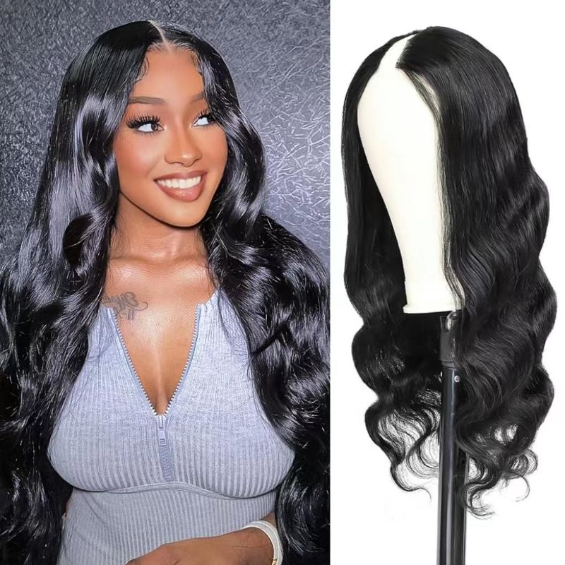 Photo 1 of V Part Wig Human Hair Body Wave Natural Black 22 Inch | Body Wave Human Hair Wig Upgrade U Part Human Hair Wigs for Black Women Glueless Wig Wear and Go 180 Density
