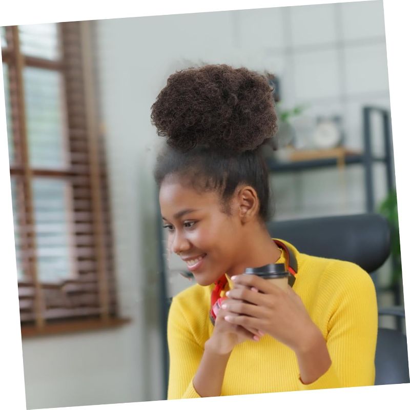 Photo 1 of Curly Bun Hair Fake Natural Bounce Hair Ponytail Short Curly Ponytail Bag