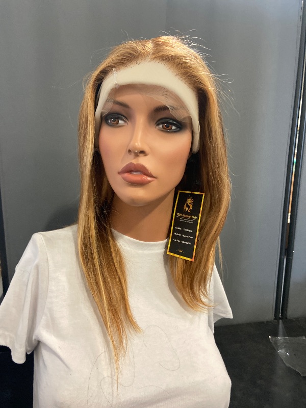 Photo 1 of UCUVIC 16 Inch Highlight Ombre Lace Front Wig Human Hair Glueless Bob Wigs Human Hair Pre Plucked, 4/27 Highlighted Honey Blonde HD Lace Front Wigs Human Hair Wigs For Black Women 180 Density
