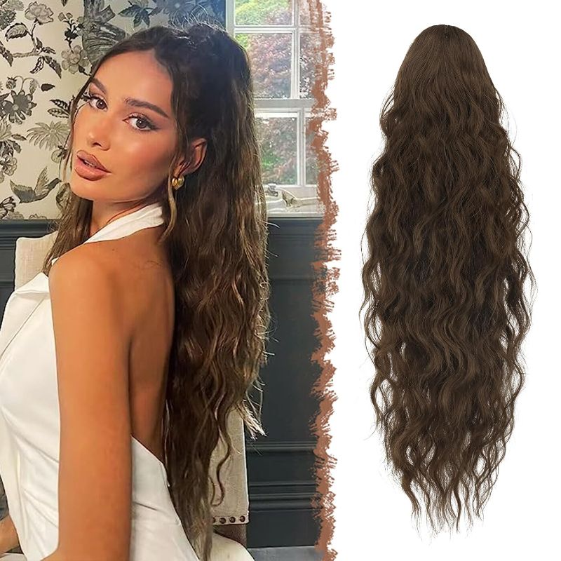 Photo 1 of FESHFEN Ponytail Extensions - 26 inch Drawstring Long Curly Wavy Clip in Ponytails Synthetic Hair Piece Pony Tail Hairpieces for Women, Light Brown
