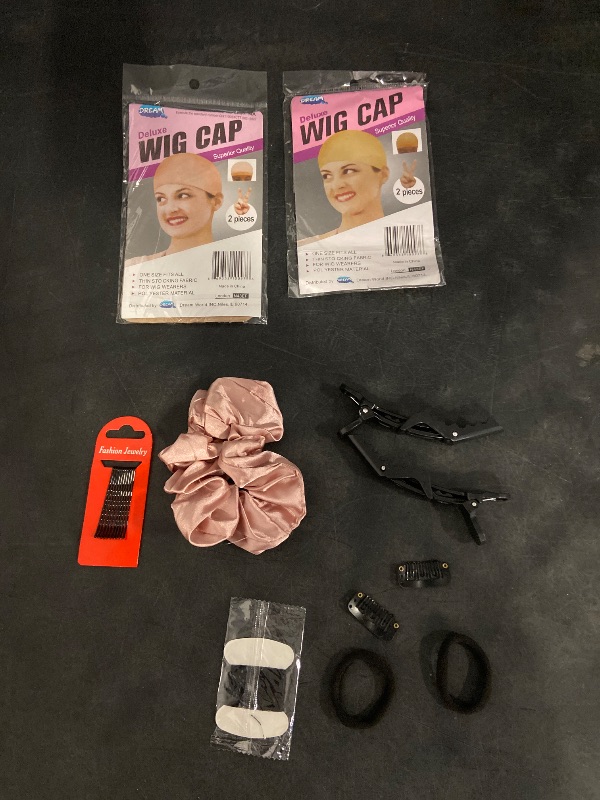 Photo 1 of 4 wig caps, 1 statin, Bobbie pins 2clips,2 clips for extensions.