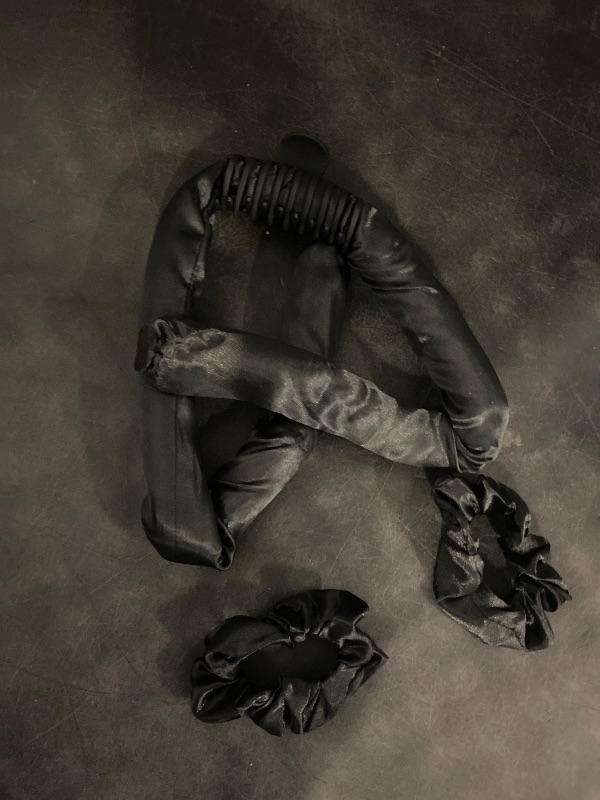 Photo 1 of Goody Heatless Curls, Black - 2 Satin Scrunchies & 1 Large Claw Clip To Hold Satin Roller Rod in Place, Overnight Heat-Free Hair Styling, All Hair Types