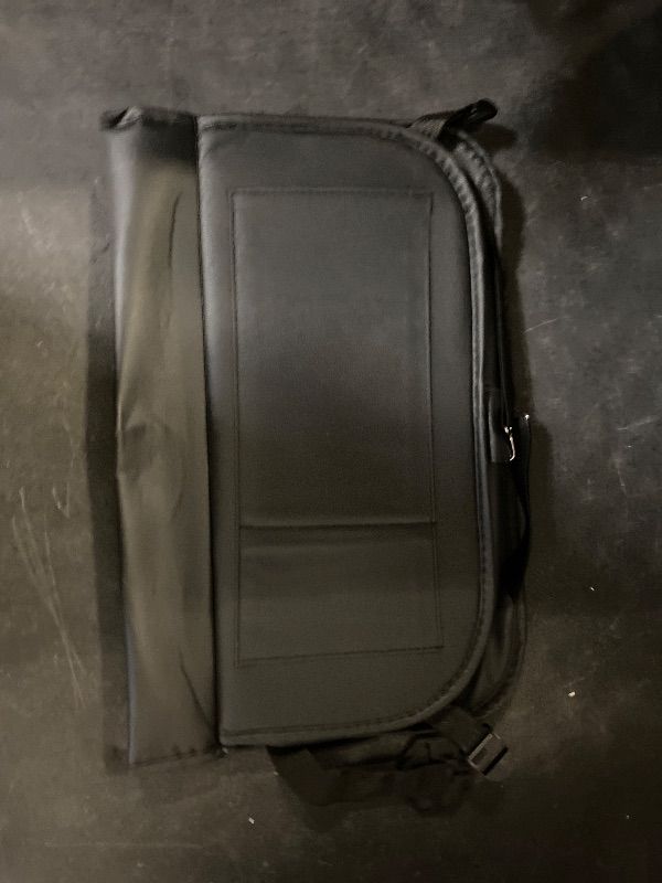 Photo 1 of Premium PU Leather Backseat Seat Organizer with Foldable Table, Multi-Storage Pockets and Adjustable Buckle Strap for Automobiles 1seat.