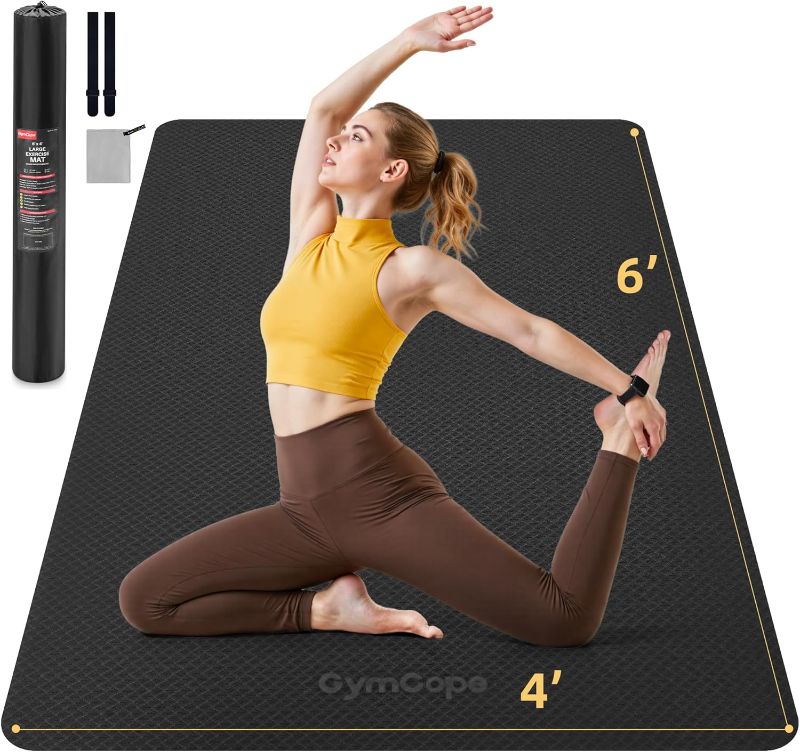 Photo 1 of 6'x4' Large Yoga Mat - 1/4", 1/3", 2/5", 1/2" Thick Exercise Mat, 76"x30" Extra Wide TPE Workout Mat for Women and Men, Non-Slip Pilates Mat for Home Gym, Yoga, Stretching, Meditation