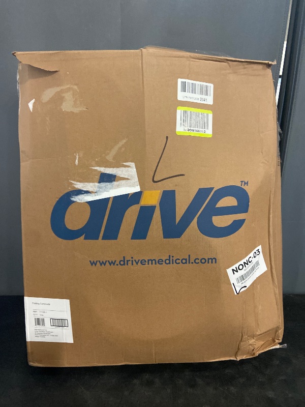 Photo 1 of Drive Medical 11148-1 Folding Steel Bedside Commode Chair, Portable Toilet, Supports Individuals Weighing Up To 350 Lbs, with 7.5 Qt. Bucket and 13.5 Inch Seat, Grey