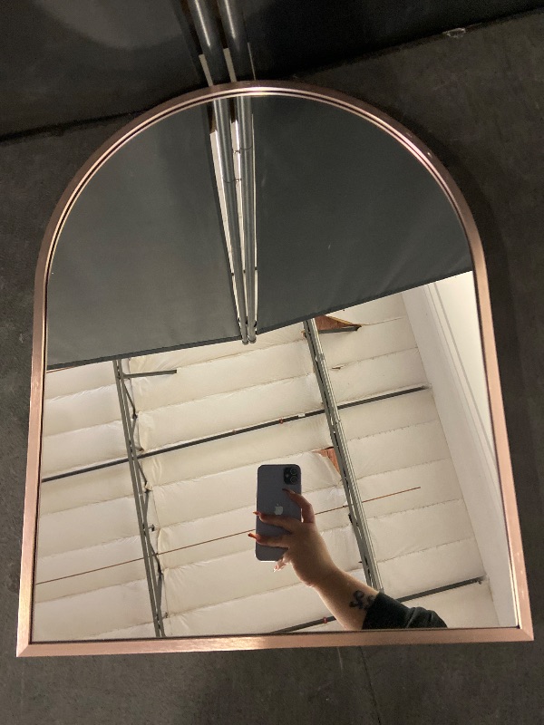 Photo 1 of Arch Wall Mirror Metal Frame Bathroom Wall-Mounted Mirror for Entryway Living Room Bedroom Vanity Wall Decor Rose Gold 20"x16"