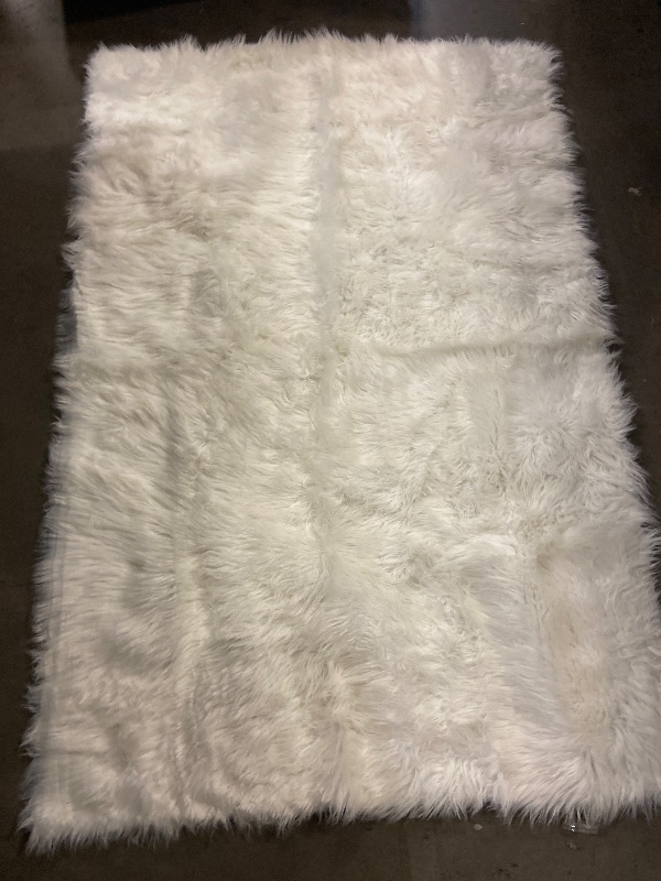 Photo 1 of Ashler faux fur rug, Fluffy Shaggy Area Rug Ultra Soft 3 x 5 Feet Rectangle Fur Rug White Fuzzy Rug Machine Washable Shag Rug, Nursery Decor Throw Rugs for Bedroom, kids room, Living Room