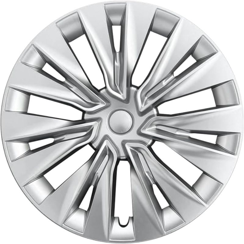 Photo 1 of Fits Tesla Model Y 19-Inch Wheel Hub Cover Wheel Covers, 4 Covers Per Pack, Silver, Made of Sturdy PC ABS Material for 2020-2024 Model Y Gemini Wheel Cover Replacement (Silver)
