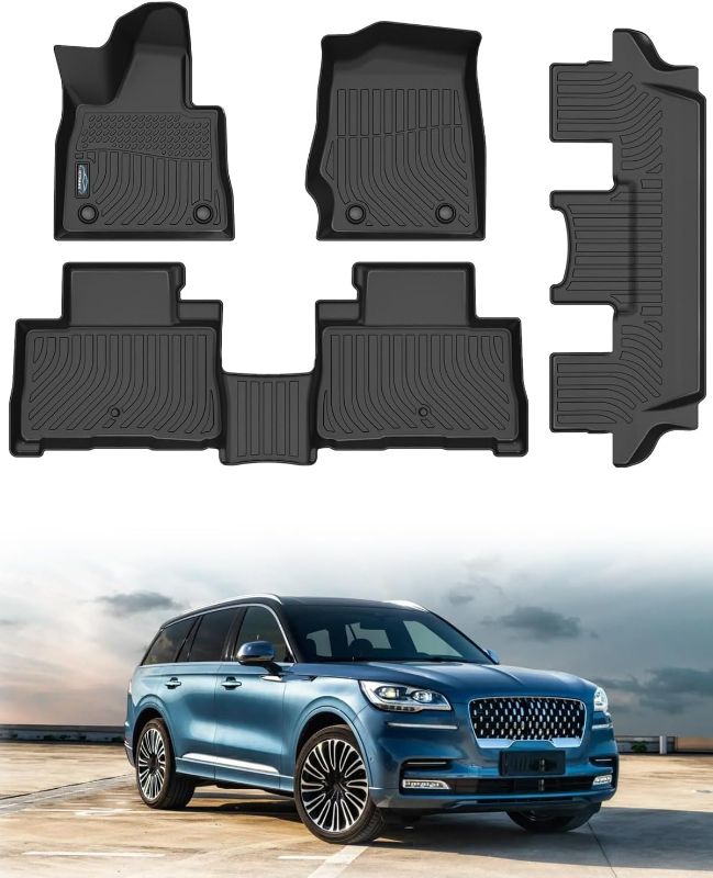 Photo 1 of for Lincoln Aviator Floor Mats 2020-2025 (6 Seats Passenger Only), All Weather TPE Rubber Anti-Slip Waterproof Car Liners Set Custom 1st & 2nd & 3rd Row for Aviator Accessories
