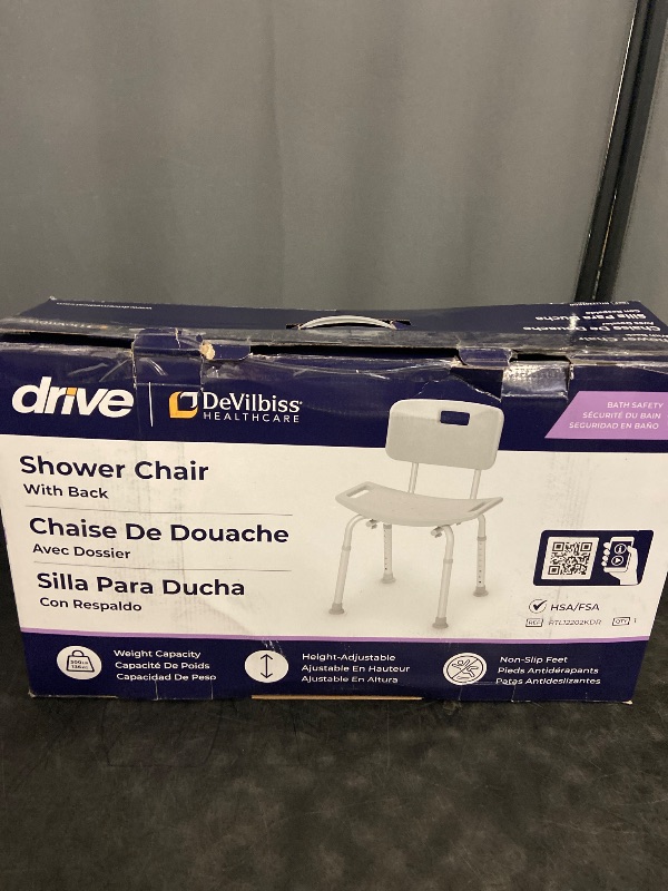 Photo 1 of Drive Medical RTL12202KDR Shower Chair with Back, Adjustable Stool with Suction Feet, Shower Seat for Inside Shower or Tub, Bathroom Bench Bath Chair for Elderly and Disabled, 300 LB Weight Cap, Grey
