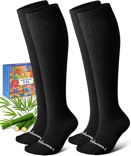 Photo 1 of 2xl Bamboo Viscose Compression Socks for Women Men 2 Pairs 15-20mmHg Knee High Compression Socks Travel Nurse
