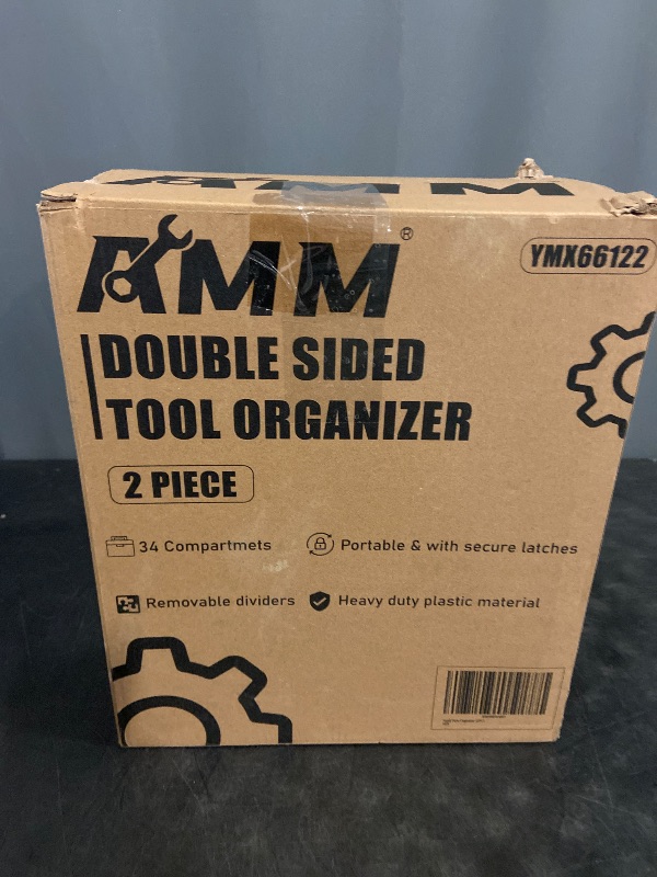 Photo 1 of AMM Tool Box, Double Side Tool Box Organizer with 34 Compartments, Removable Dividers, Tackle Box Small Parts Screw Hardware Organizer for Screws, Nuts, Nails and Bolts (2 Piece, Red)
