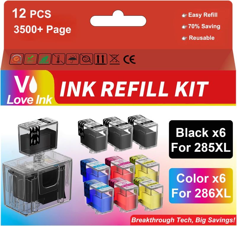 Photo 1 of 285XL 286XL Ink Refill Kit for Canon 285XL and 286XL Ink Cartridges Compatible with Canon PG-285XL CL-286XL 285XXL 286XXL Work with Pixma TS7720 TS7722 TR7820, 9 Pack (3BK/2C/2M/2Y)