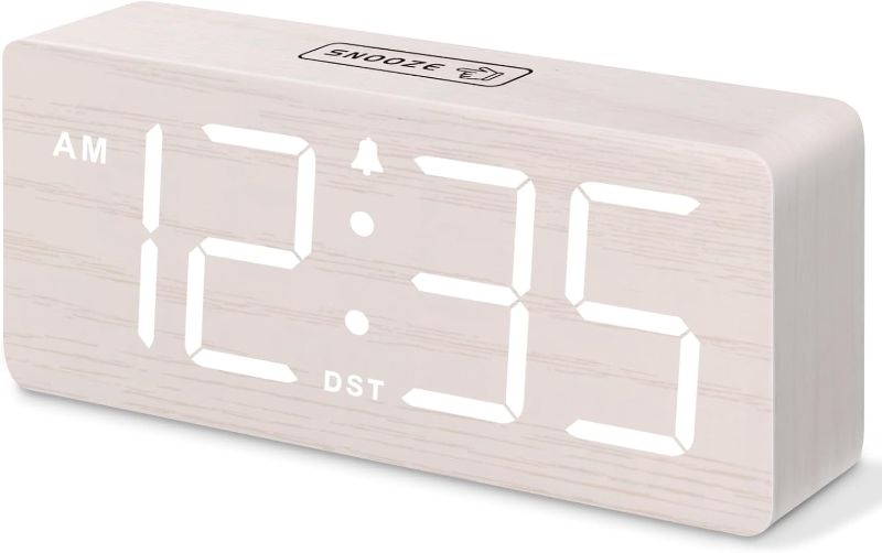 Photo 1 of DreamSky Wooden Digital Alarm Clock for Bedroom - Desk Clock for Living Room with Large Numbers, Dimmer, Loud Alarm for Heavy Sleepers with Volume Control, DST, Office Wood Decor (Plug in Clock)
