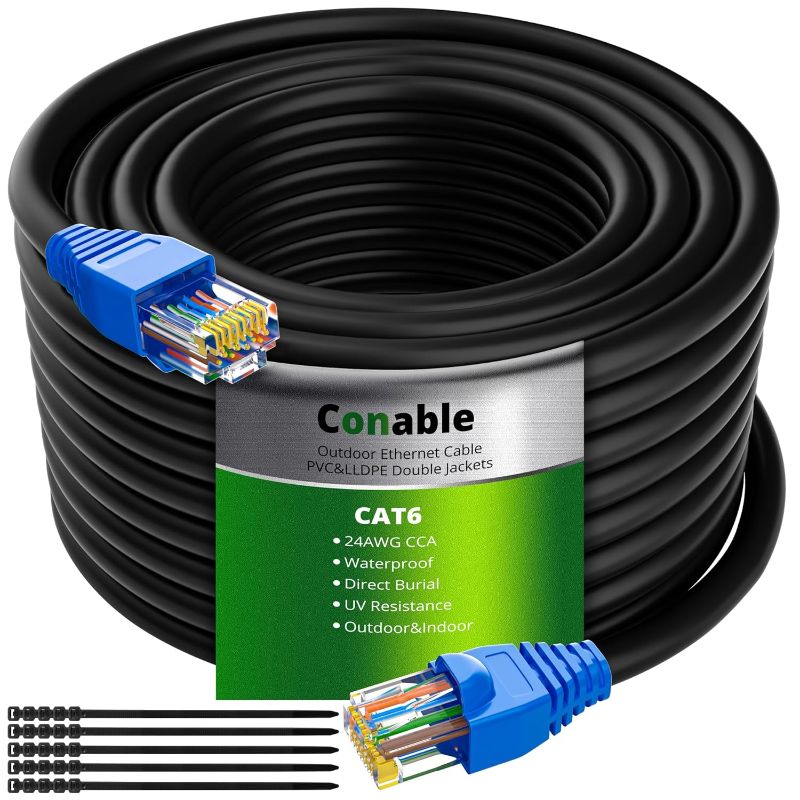 Photo 1 of Cat6 Outdoor Ethernet Cable 150ft, Heavy Duty Double Jackets Internet Cord, Waterproof, Direct Burial, (From 25FT to 500 FT) Support PoE Cat6 Cat5e Cat5 Network, Cat 6 RJ45 Patch Cable with 25 Ties
