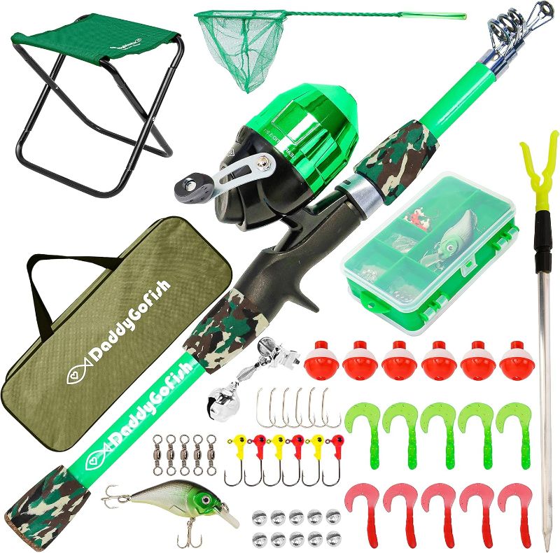 Photo 1 of DaddyGoFish Kids Fishing Pole - Rod Reel Combo Tackle Box Starter Set - First Year Small Dock Gear Kit for Boys Girls Toddler Youth Age Beginner Little Children Junior Anglers