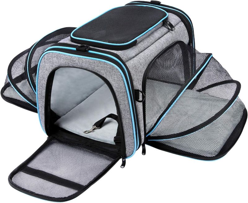 Photo 1 of Airline Approved Pet Carrier, Large Soft Sided Pet Travel TSA Carrier 4 Sides Expandable Cat Collapsible Carriers with Removable Fleece Pad and Pockets for Cats Dogs and Small Animals
