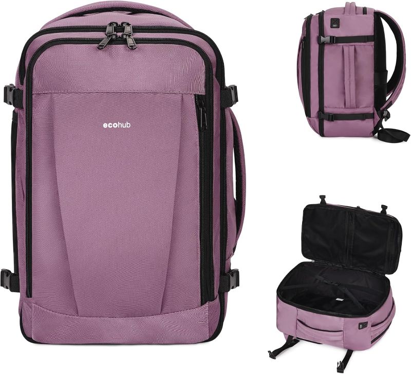 Photo 1 of ECOHUB Travel Backpack 18x14x8 Spirit Airlines Personal Item Bag Carry On Backpack 13 Pockets Large Work Casual Daypack for men Airline Approved Waterproof Gym Backpacks with Charging Port, Pink
