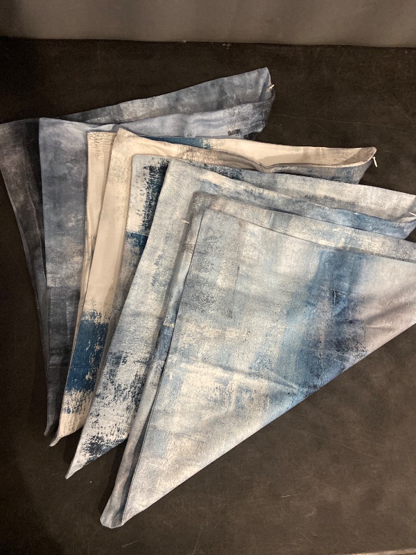Photo 1 of COLORPAPA Blue Throw Pillow Covers 18x18 Set of 4 Decorative Cushion Cover Grey Abstract Art Painting Pillowcase for Sofa Bedroom Living Room Décor