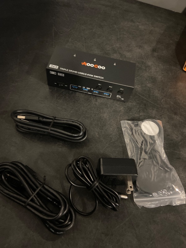 Photo 1 of 8K HDMI DP KVM Switch 3 Monitors 3 Computers, 8K@60Hz/4K@144Hz KVM Switch for 3 Computers Sharing 3 Monitors, Keyboard, Mouse,with 3 USB Cables,Controller and Power Adapter
