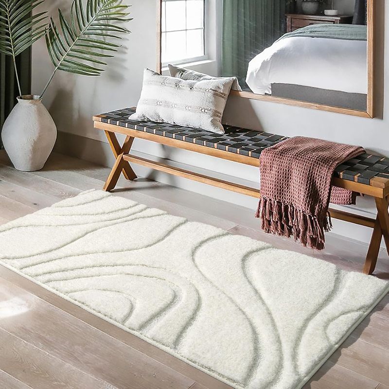 Photo 1 of DEXDE Bathroom Rugs Mat, Soft Plush Shaggy Microfiber Bath Rug, Non Slip Bath Mats for Bathroom Runner Floor, Machine Washable Absorbent Carpet for Shower Tub, White 2x 3'10