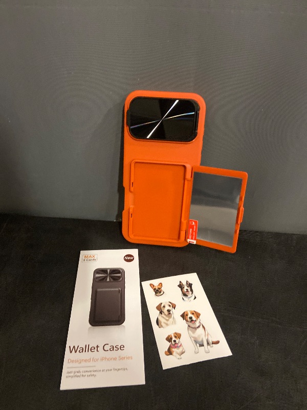 Photo 1 of for iPhone 17 Pro Max Case with Credit Card Holder, Built-in Camera Cover & Stand, Silicone Bumper Raised Edge Full Body Protective Phone Cover Case for iPhone 17 Pro Max 6.9" 2025, Orange
