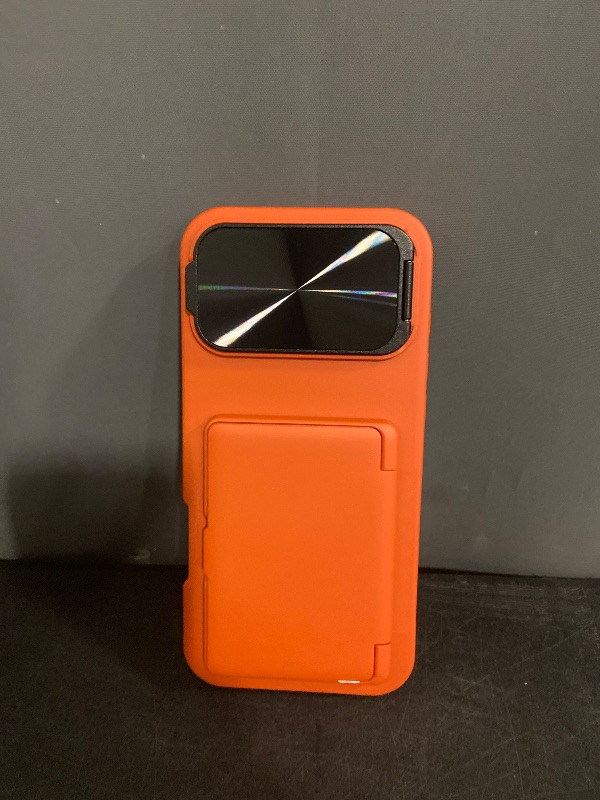 Photo 1 of for iPhone 17 Pro Max Case with Credit Card Holder, Built-in Camera Cover & Stand, Silicone Bumper Raised Edge Full Body Protective Phone Cover Case for iPhone 17 Pro Max 6.9" 2025, Orange
