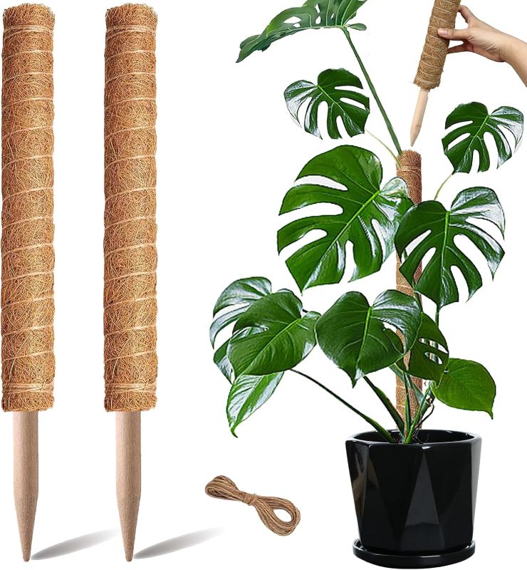 Photo 1 of Moss Pole, 2 Pack 17 Inch Monstera Plant Support for Climbing Plants Accessories Indoor, Stackable Moss Poles Plant Support Stakes, Coir Plant Pole Sticks for Potted Plants, Pothos, Philodendron