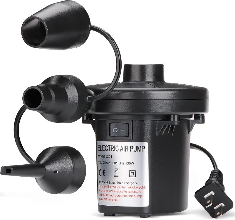 Photo 1 of Electric Air Pump for Pool Inflatable, AC/110V 130w - Quick Fill Air Bed Pump with 3 Nozzles, Air Mattress Pump inflator for Swimming Ring for Outdoor Camping, Inflatable Cushion