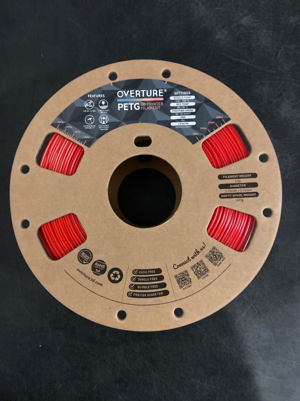 Photo 1 of OVERTURE PETG 3D Printer Filament 1.75mm, Neatly Wound Durable PETG 1kg Spool (2.2lbs), Strong Toughness Filament, Dimensional Accuracy +/- 0.02mm, Fit Most FDM Printers (Red)