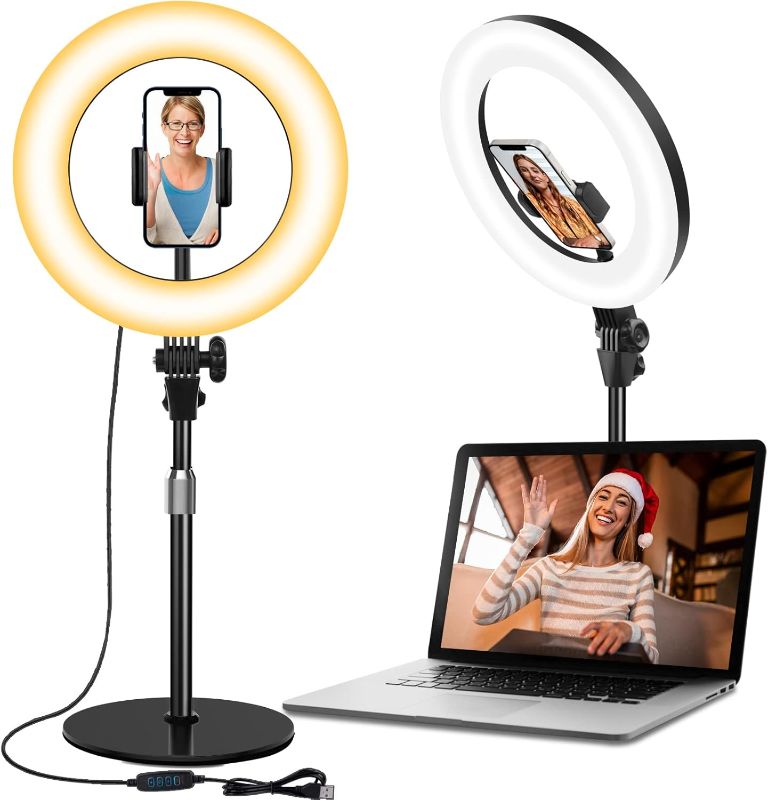 Photo 1 of Desk Ring Light with Stand - 10.5'' Desktop Ring Light with Phone Holder for Video Recording, Circle Light for Computer Zoom Meeting Video Conference Lighting Video Calls Podcast Streaming
