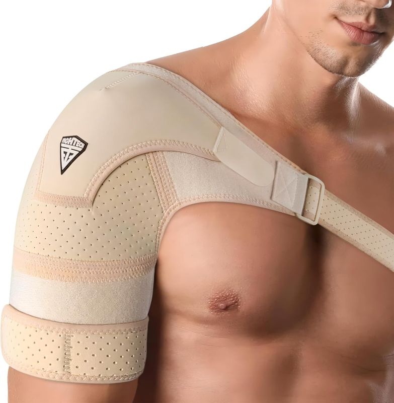 Photo 1 of FIGHTECH Shoulder Brace for Torn Rotator Cuff | Pain Relief, Support and Compression Sleeve Wrap Stability Recovery Fits Left Right Arm, Men & Women (Nude), Large/X-Large (Pack of 1)
