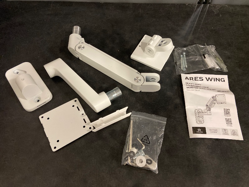 Photo 1 of ARES WING Wall Mount Monitor Arm for 17-49 Inch Ultrawide Screens, Heavy Duty Single Monitor Mount Holds 44 lbs, Fully Adjustable Gas Spring Wall Mount, 75x75/100x100 VESA Mount, White
