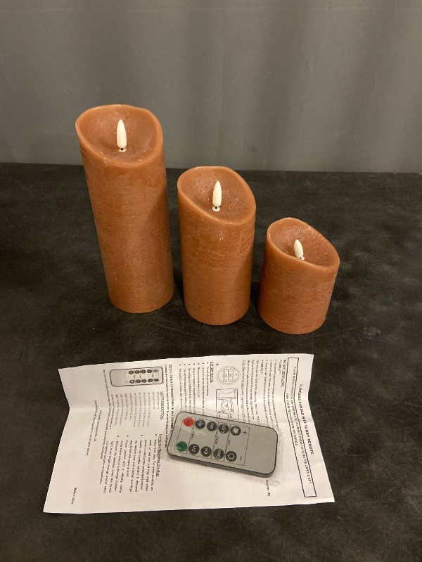 Photo 1 of Fall led Candles with Timer Orange Flameless Pillar Candles Set of 3, Battery Operated Electric Candles for Autumn Halloween Thanksgiving Decor, Harvest
