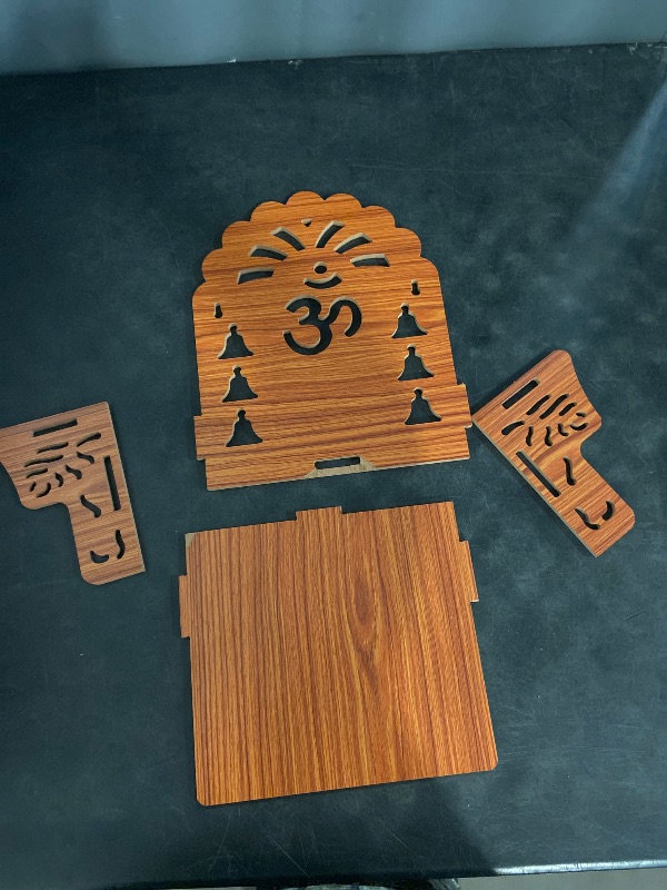 Photo 1 of Generic Wooden Mandir for Pooja Home Decoration Wall Mounten Beautiful Temple Enginerred Wood (02N) (11 INCHES) (Brown) (DIY), MSG2705