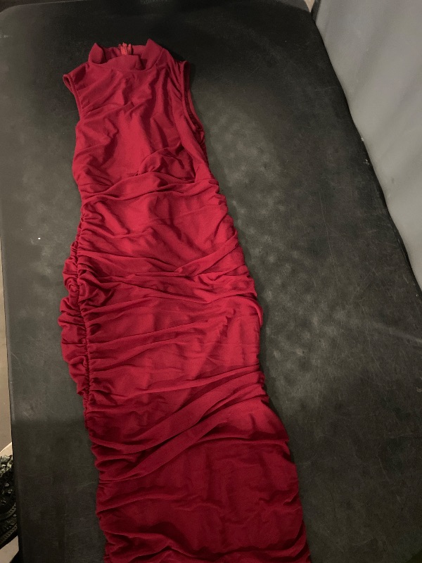 Photo 1 of (M) LAGSHIAN Women's Sexy Bodycon High Neck Sleeveless Ruched Midi Cocktail Party Dress
