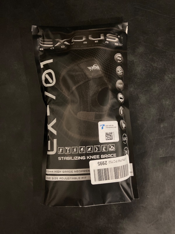 Photo 1 of Knee Brace Meniscus Tear Support For Arthritis Acl, Mcl Pain Patented 4-way Adjustable Wraparound Strap Dual Side Stabilizer For Patella Stability one Size
