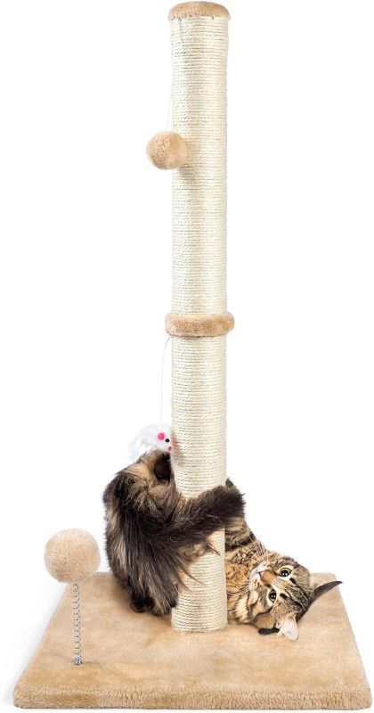 Photo 1 of ANWA 32" Tall Cat Scratching Posts for Indoor Cats, 3-in-1 Vertical Cat Scratching Post with Plush Toys, Premium Sisal Post for Cats at All Ages with Reinforced Stable Base, Beige
