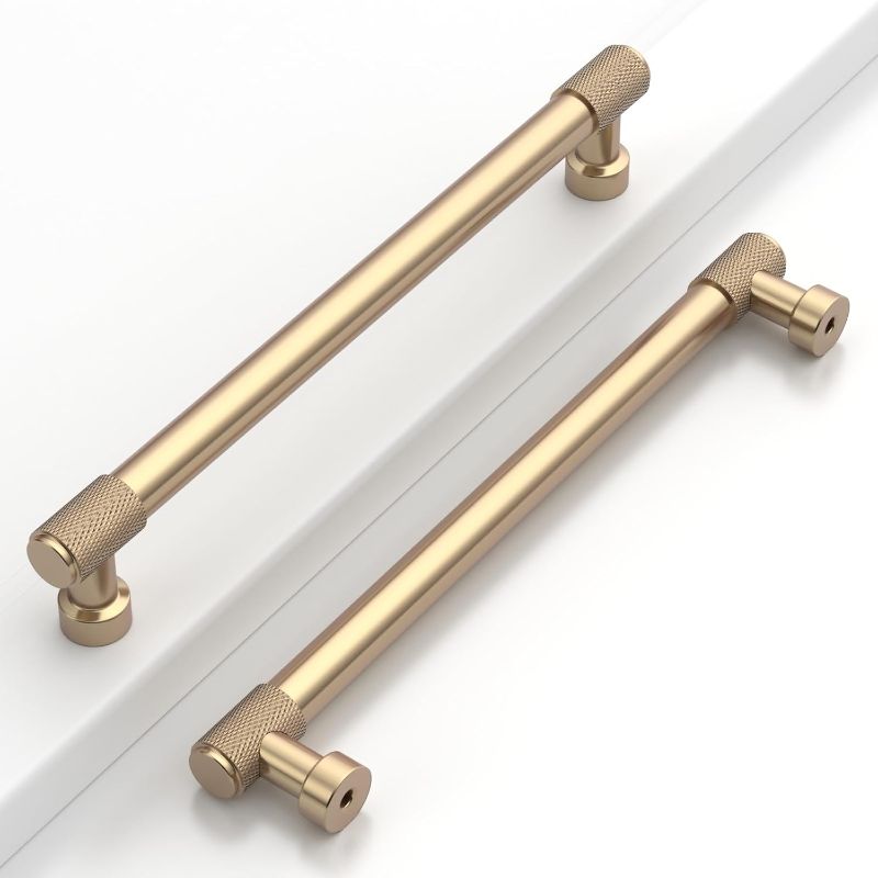 Photo 1 of 10 Pack 7"(177mm) Brushed Gold Cabinet Pulls Knurled Kitchen Cabinet Handles Drawer Pulls Cupboard Hardware for Cabinets